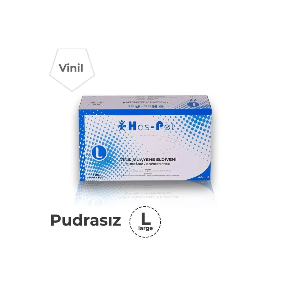 Haspet Vinil Eldiven Pudrasız Beyaz L Beden 100’lü – Geniş Beden Hijyenik Koruma