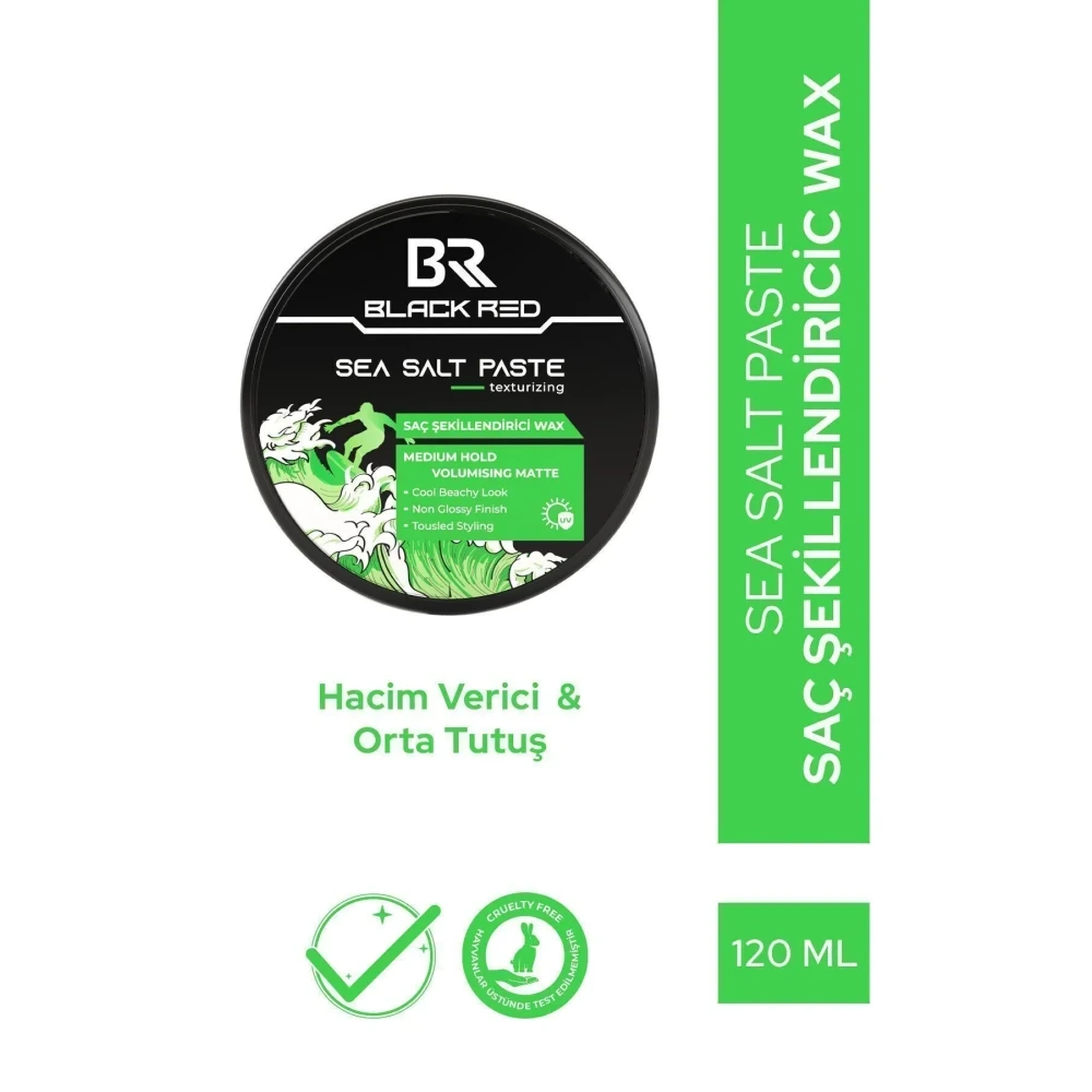 Black Red Wax Sea Salt Paste 120 ml - Mat Bitişli Orta Sertlikte Deniz Tuzlu Saç Şekillendirici Wax