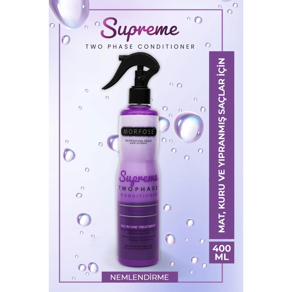Morfose Çift Fazlı Supreme Fön Suyu 400 ml – Mat, Kuru ve Yıpranmış Saçlar İçin
