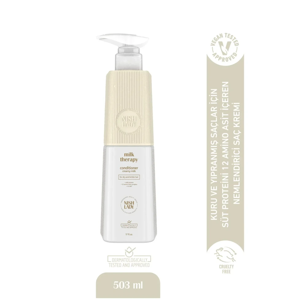 Nish Lady Milk Therapy Saç Kremi 503 ml – Kuru ve Yıpranmış Saçlar İçin Nemlendirici Bakım Kremi