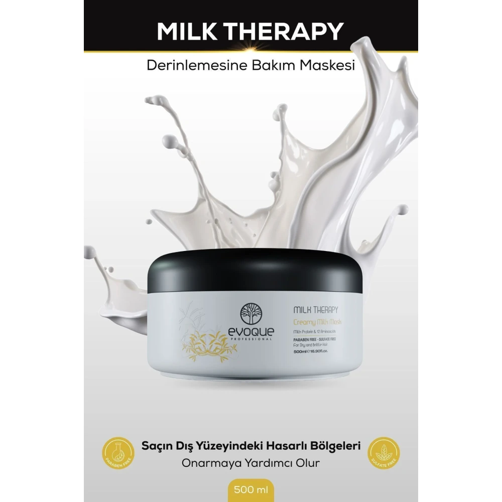 Evoque Milk Therapy Saç Bakım Maskesi 500ml – Süt Proteini ile Derinlemesine Onarım
